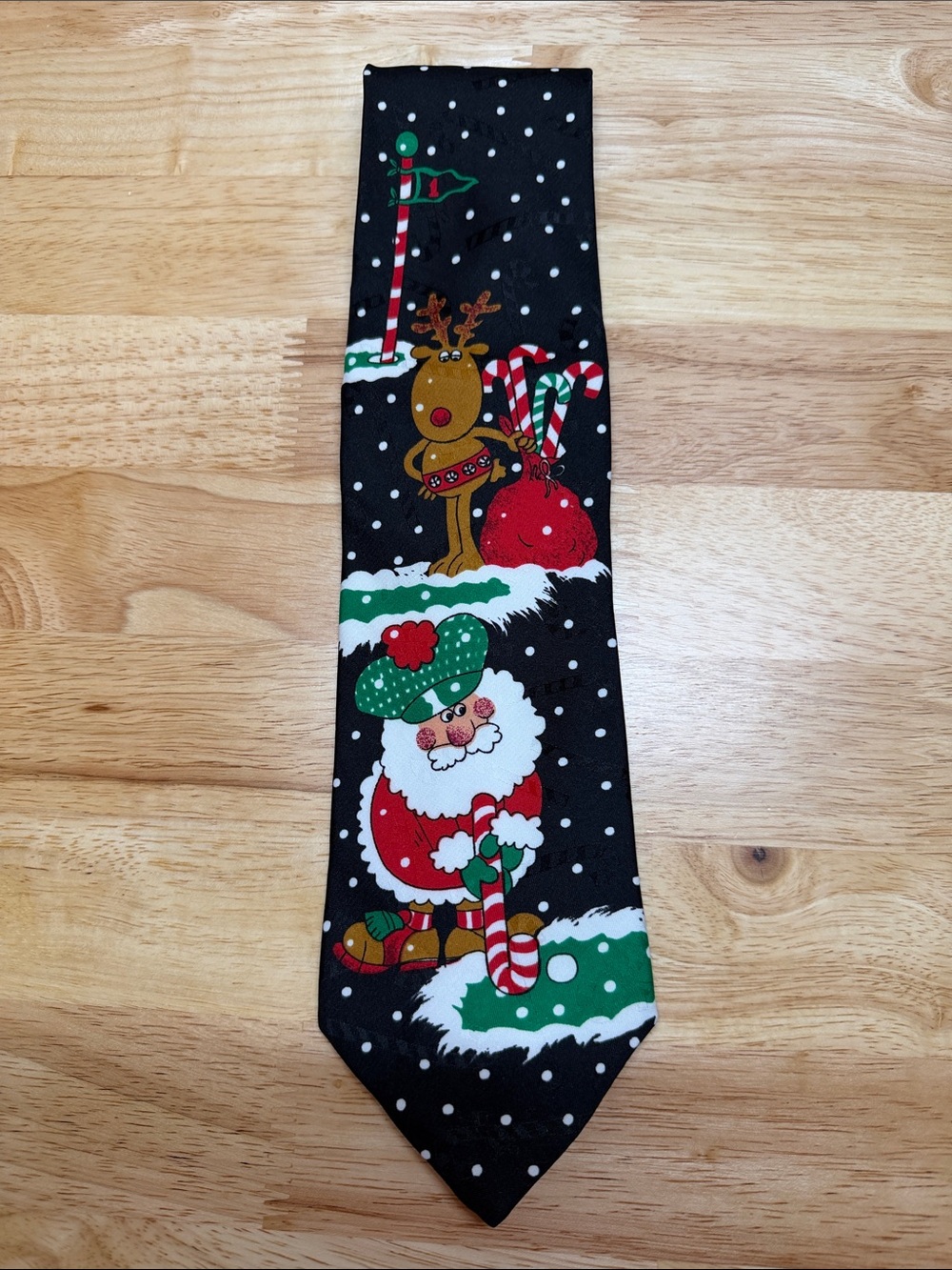 Hallmark Black Christmas Santa and Reindeer Golfing Tie
